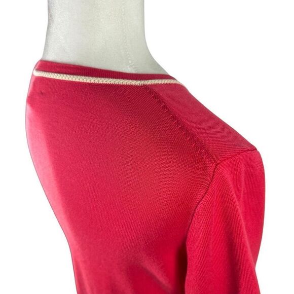 Lanvin Collection Silk Blend Cardigan Sweater Sz 6-8 Red Button Front 3/4 Sleeve - Picture 12 of 13